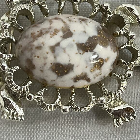 Vintage Gerrys Turtle Art Glass Cabochon Brooch Pin Marble Brown Gold 2.25" - Picture 9 of 16
